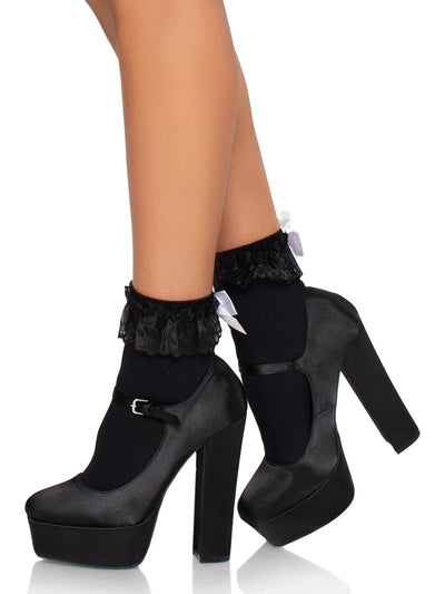 Lola Ruffle Bow Ankle Socks, Black/White, One Size