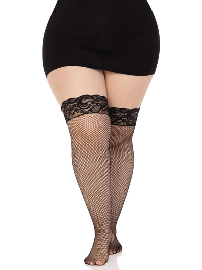 Nicole Fishnet Thigh High Stockings, Black, Queen O/S