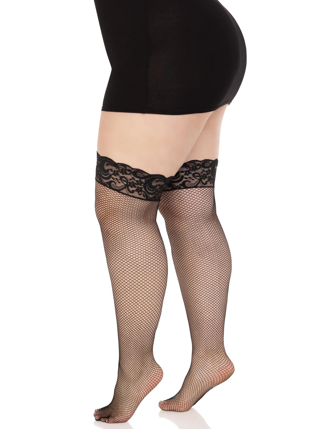 Nicole Fishnet Thigh High Stockings, Black, Queen O/S