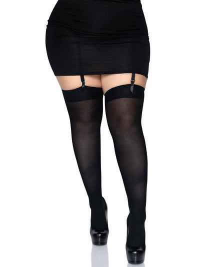 Opaque Black Nylon Thigh High Stockings Queen O/S