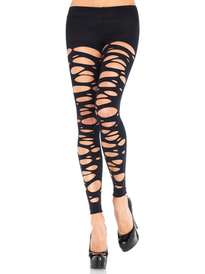 Black Shredded Footless Tights One Size