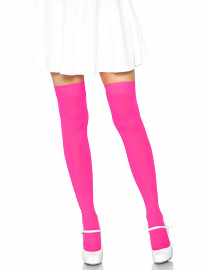 Hot Pink Opaque Thigh High Tights One Size