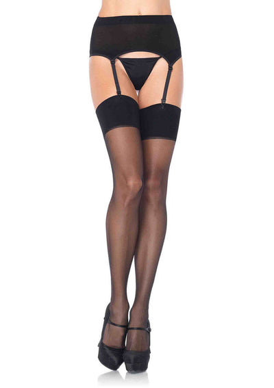 Black Sheer Thigh High Stockings and Garter Belt Set One Size