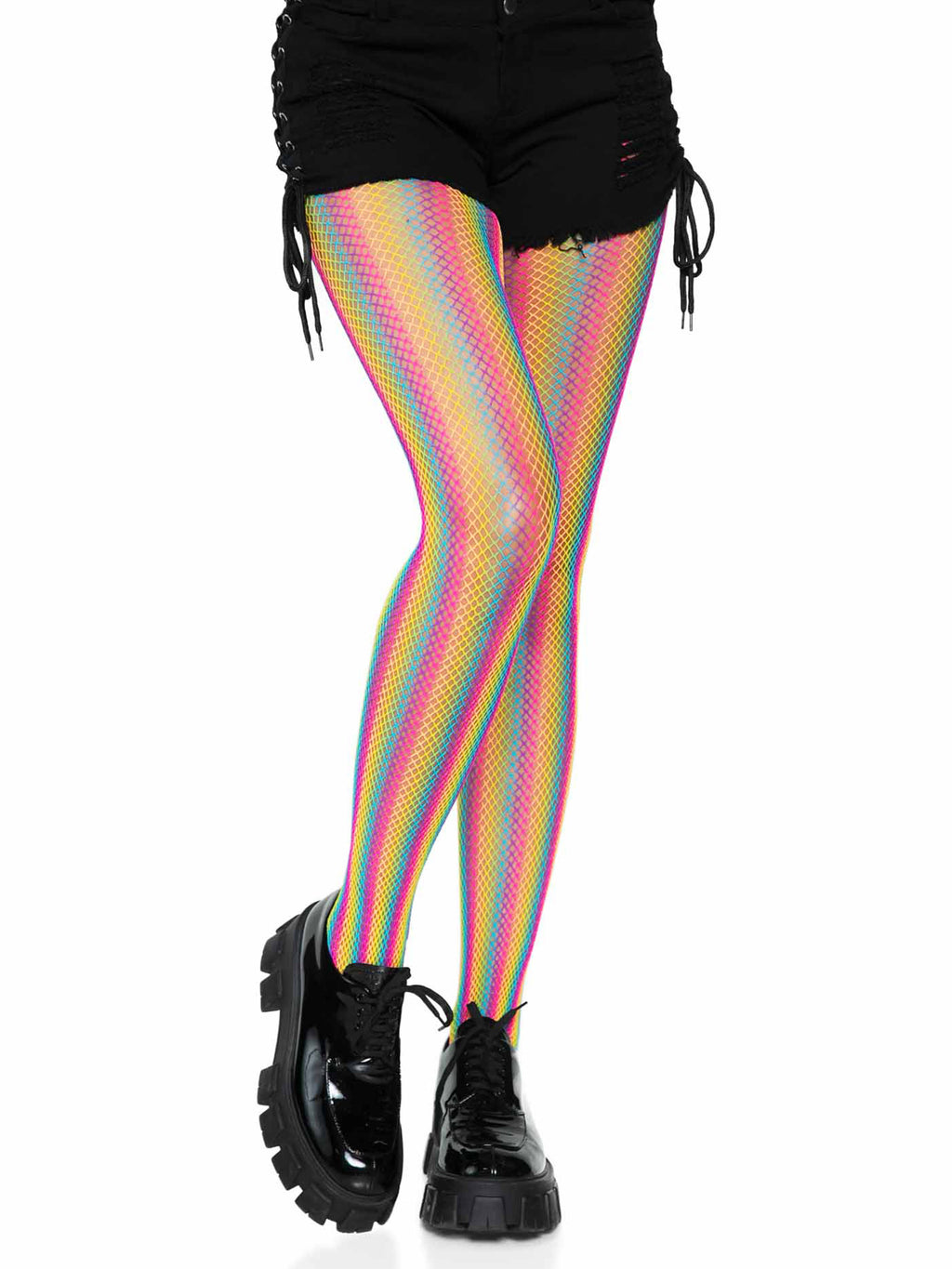 Rainbow Bright Striped Fishnet Tights One Size