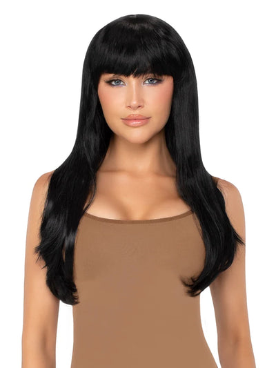 25 Inch Long Straight Wig with Bangs in Black, One Size