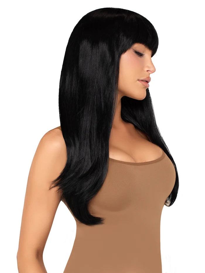 25 Inch Long Straight Wig with Bangs in Black, One Size