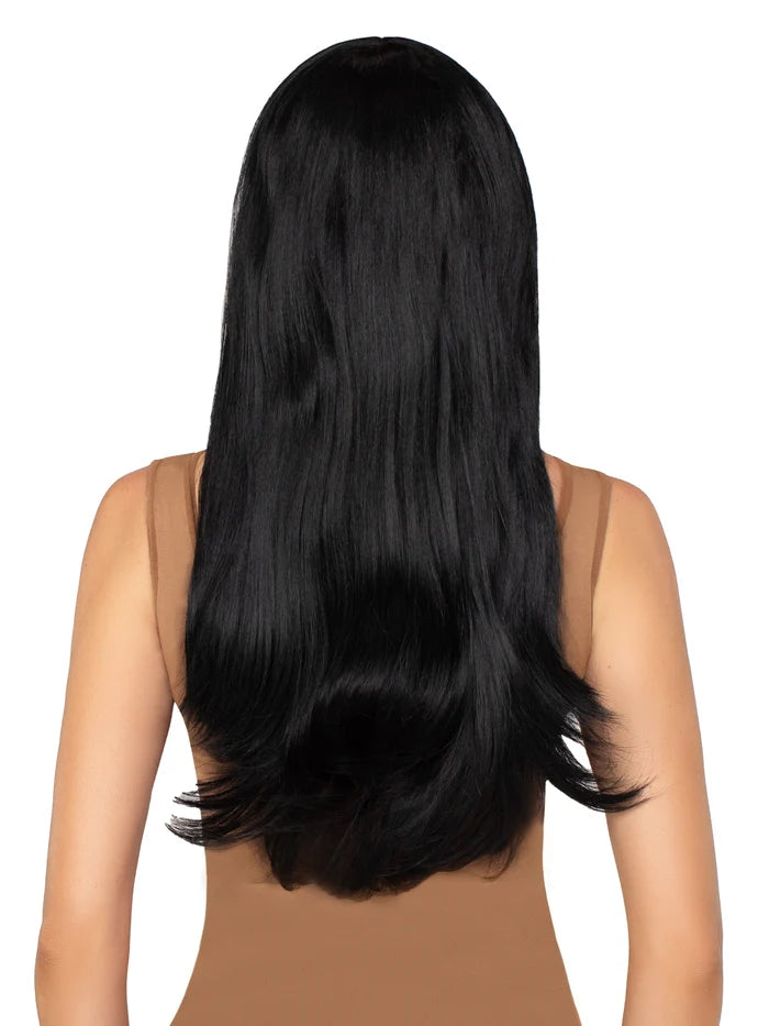 25 Inch Long Straight Wig with Bangs in Black, One Size