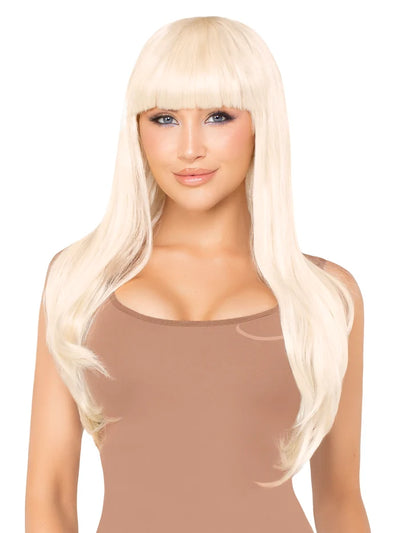 25 Inch Long Straight Wig with Bangs in Blonde, One Size