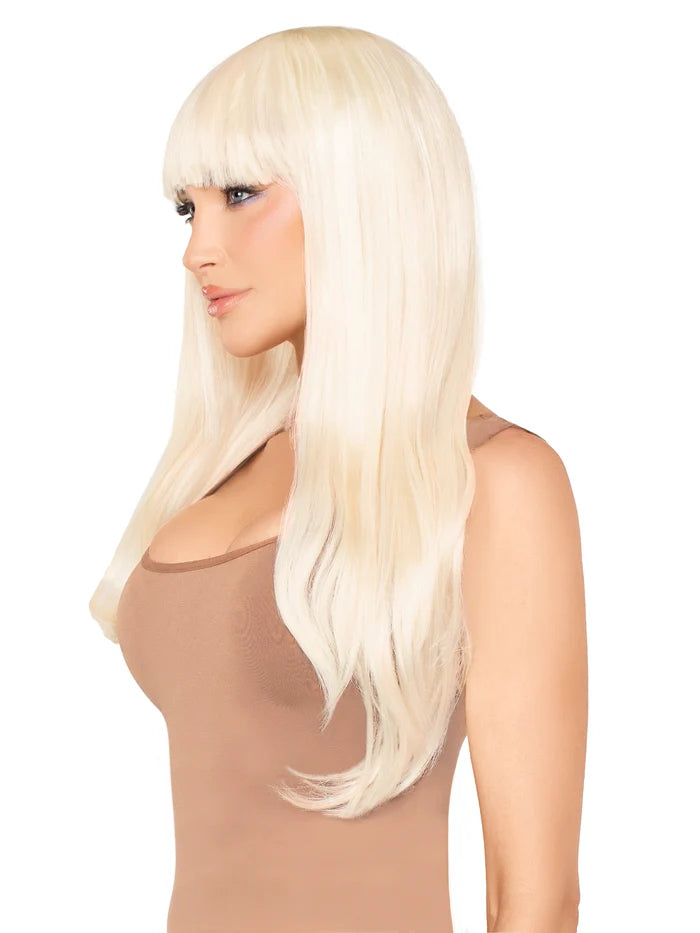 25 Inch Long Straight Wig with Bangs in Blonde, One Size