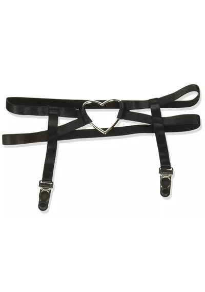 Dual Strap Elastic Thigh High Heart Garter Suspender, Black, One Size