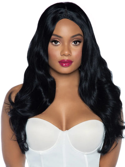 27 Inch Long Wavy Center Part Wig in Black, One Size