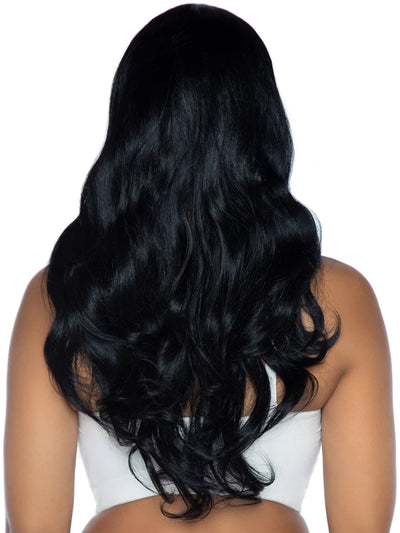 27 Inch Long Wavy Center Part Wig in Black, One Size