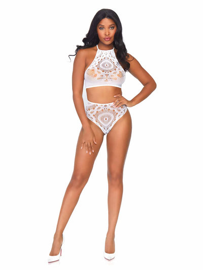 Crochet Lace Halter Crop Top and Panties