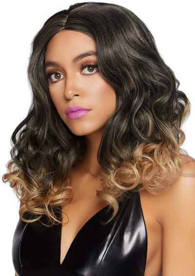 18 Inch Curly Ombre Long Bob Wig in Blonde/Brown, One Size