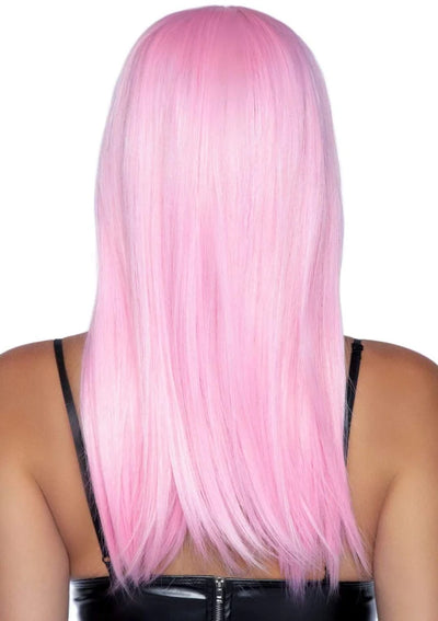 24 Inch Straight Wig with Bangs in Pink, One Size