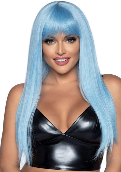 24 Inch Straight Wig with Bangs in Blue, One Size