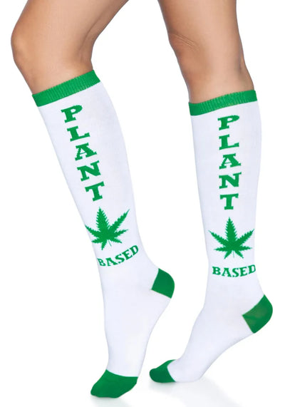 Green and White Plant Based Knee High Socks One Size