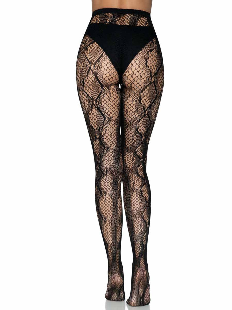 Black Python Knit Fishnet Tights One Size