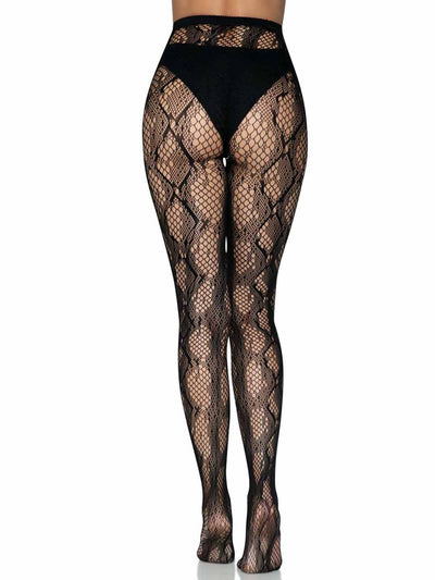 Black Python Knit Fishnet Tights One Size