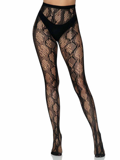 Black Python Knit Fishnet Tights One Size