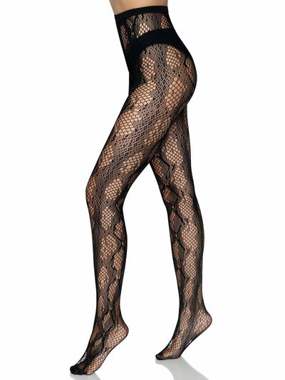 Black Python Knit Fishnet Tights One Size
