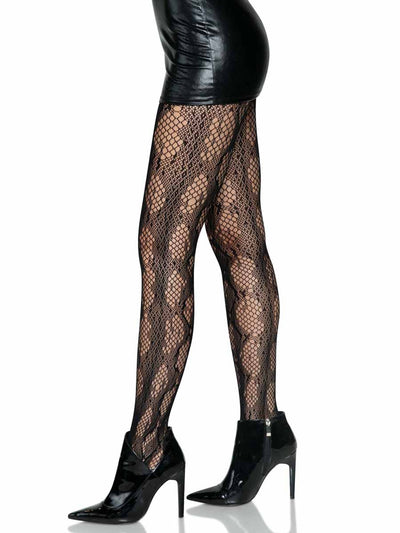 Black Python Knit Fishnet Tights One Size