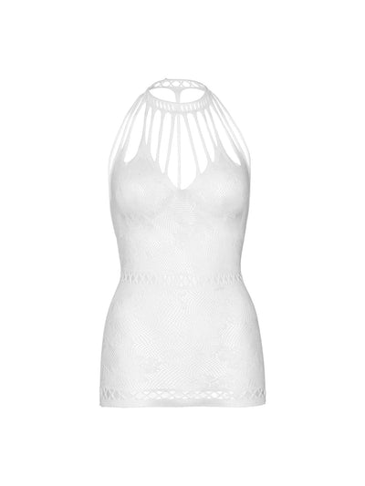 Net and Lace Mini Dress with Strappy Accents, White, One Size