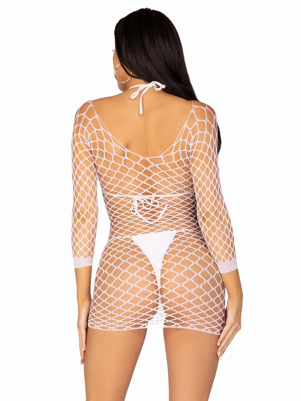 Fence Net Long Sleeved Mini Dress in White, One Size