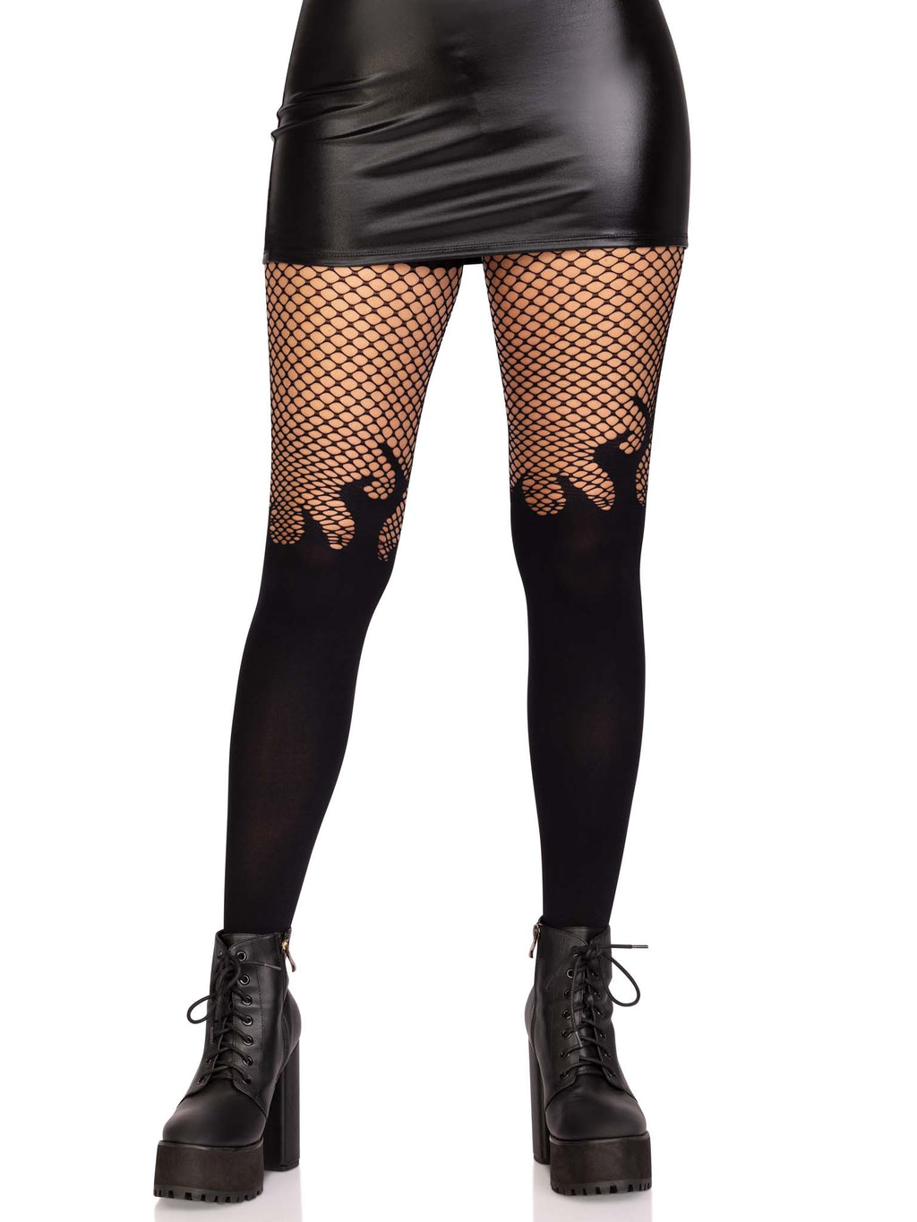 Black Blaze Flame Tights with Fishnet Top One Size