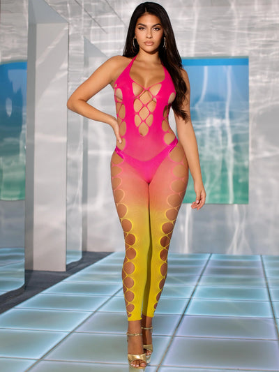 Sexy Ombre Lingerie Jumpsuit | Seamless, Footless Bodysuit, Sunset, One Size