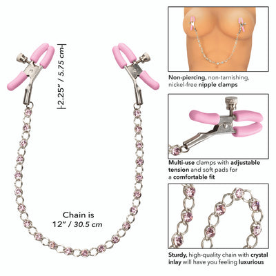 Nipple Play Pink Crystal Chain Nipple Clamps