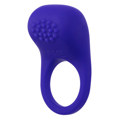 A purple silicone ring-shaped sensory toy with a textured nodule cluster on the upper left, shown on a plain white background.