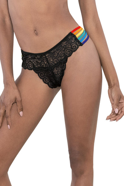 Black Lace Rainbow Side Strap Panty - One Size