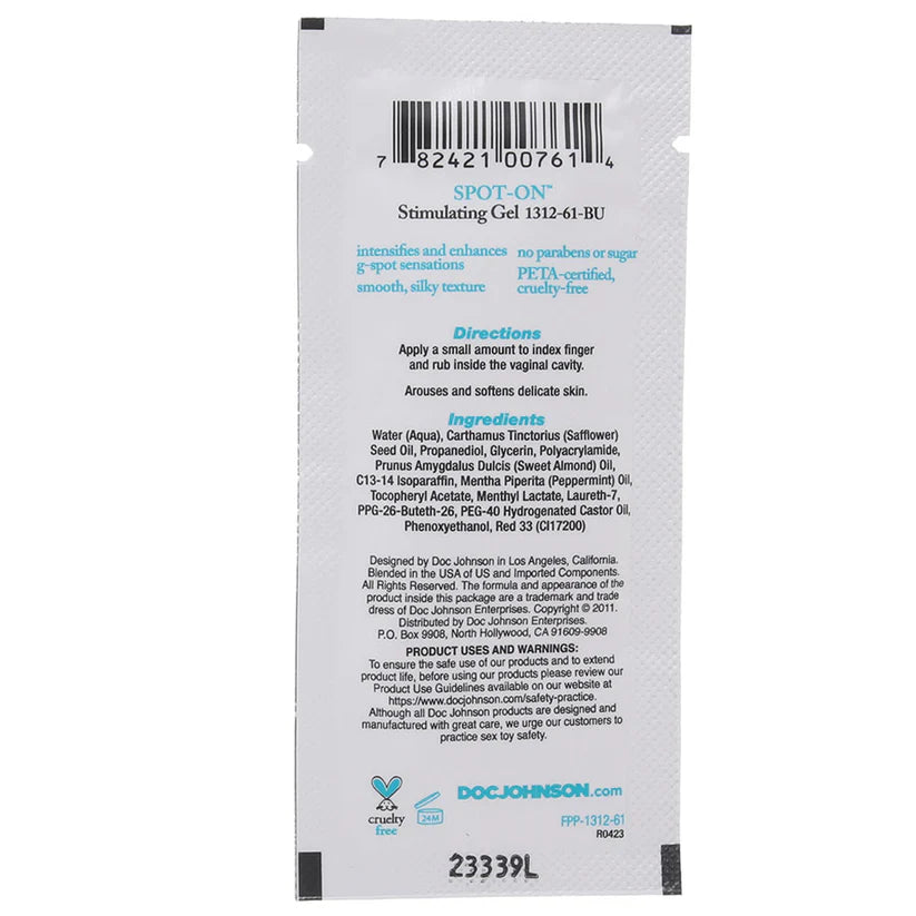 Spot-On G-Spot Stimulating Gel .25oz Single-Use Foil