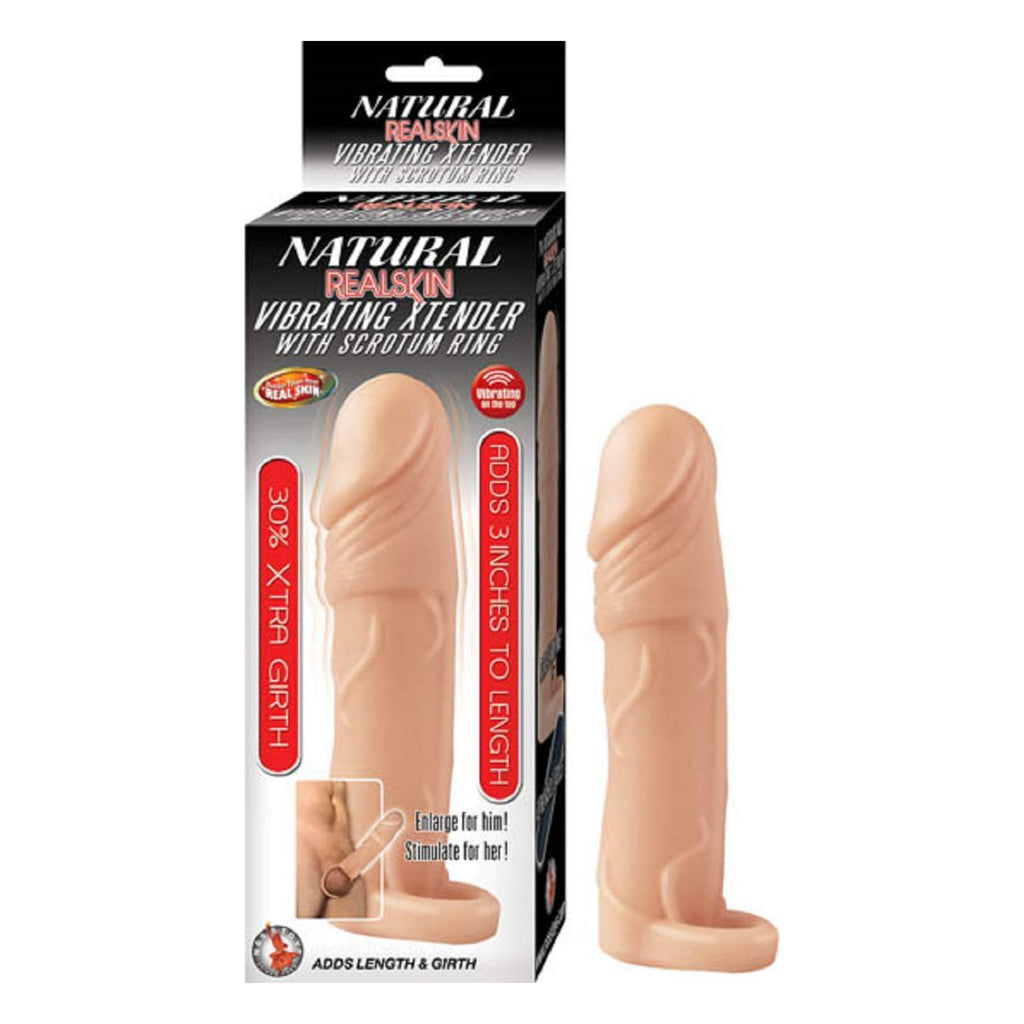 Nasstoys Natural Realskin Vibrating Penis Xtender w/ Scrotum Ring - Flesh