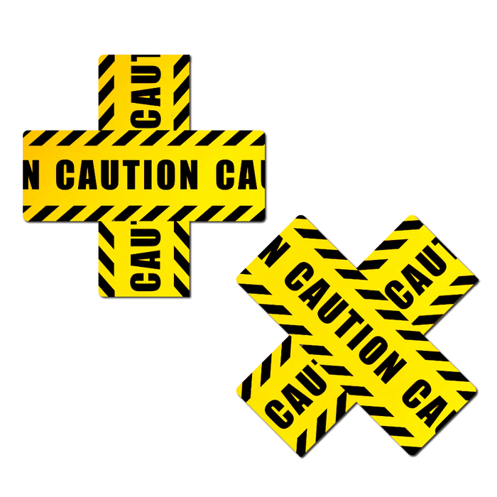 Caution Tape Nipple Pasties, Yellow/Black, One Size