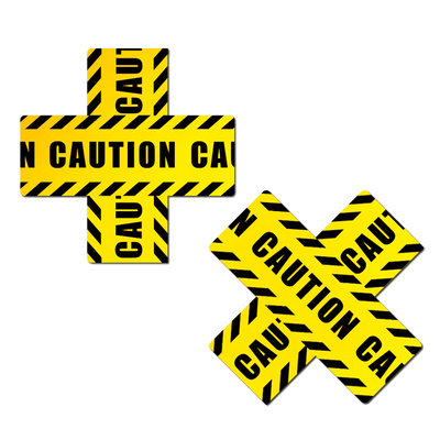 Caution Tape Nipple Pasties, Yellow/Black, One Size