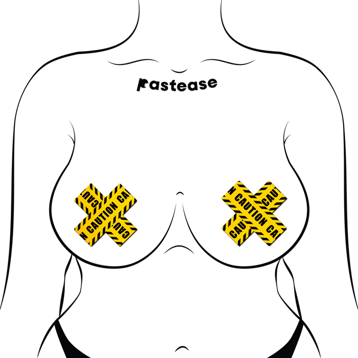 Caution Tape Nipple Pasties, Yellow/Black, One Size