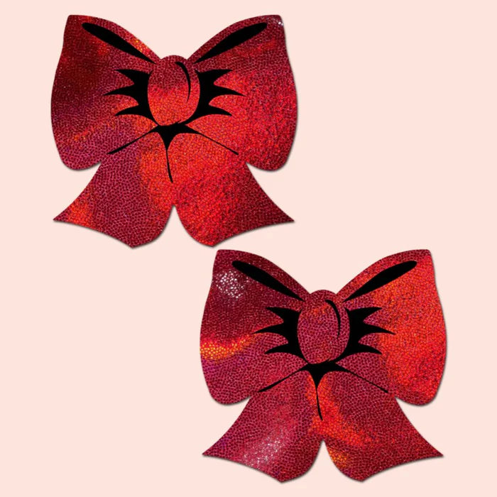 Holographic Red Bows Nipple Pasties, Red, One Size