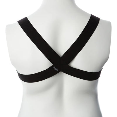 Black strappy top on a mannequin against a white background