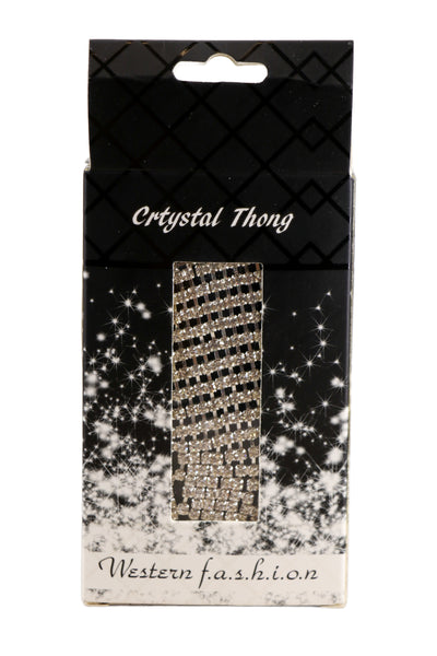 Crystal Rhinestone Thong, Silver, One Size