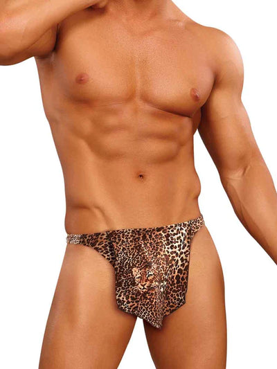 Jungle Stud Loin Cloth Thong, Leopard Print, One Size