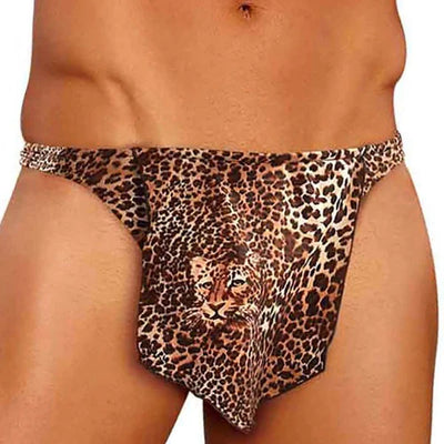Jungle Stud Loin Cloth Thong, Leopard Print, One Size