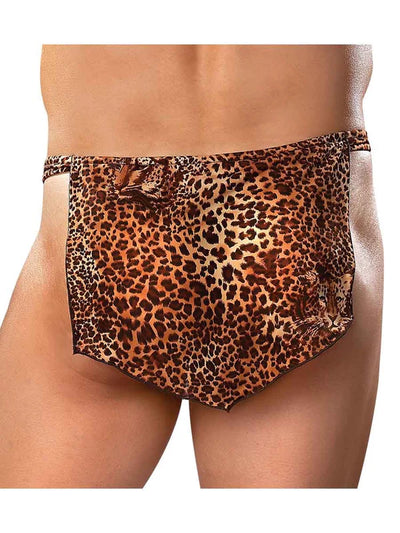 Jungle Stud Loin Cloth Thong, Leopard Print, One Size