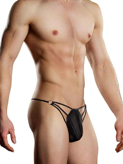 Men's G-Thong with Straps and Rings, Black, S/M