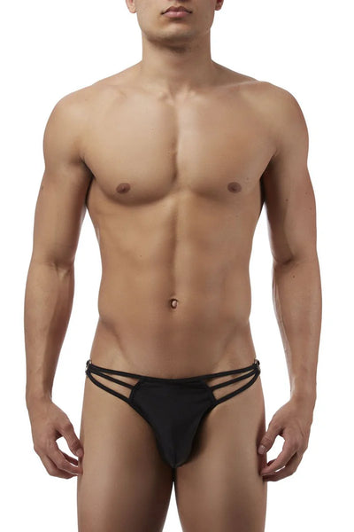 Men's G-Thong with Straps and Rings, Black, S/M
