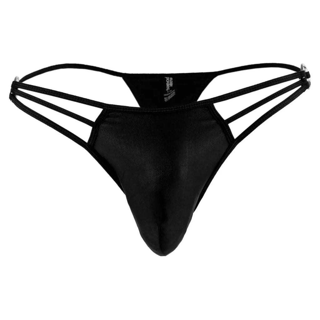 Men's G-Thong with Straps and Rings, Black, S/M
