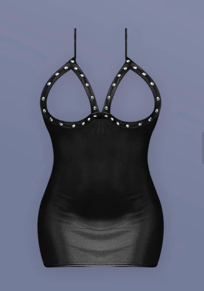 Lust Fetish Xena Cupless Faux Leather Mini Dress, Black, S/M