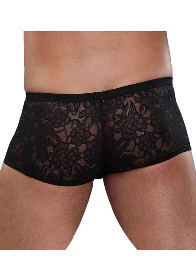 Stretch Lace Mini Short Trunks, Black, L/XL