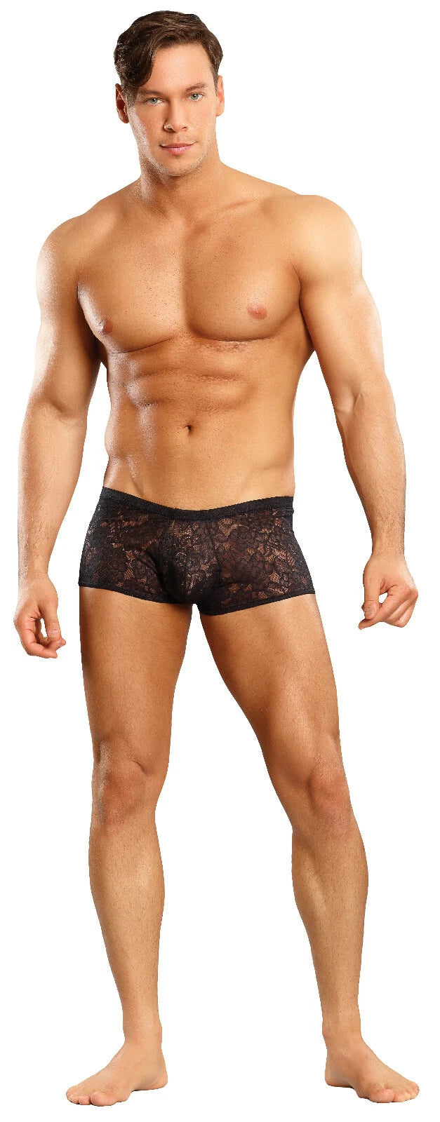 Men's Stretch Lace Mini Short Trunks, Black, L/XL